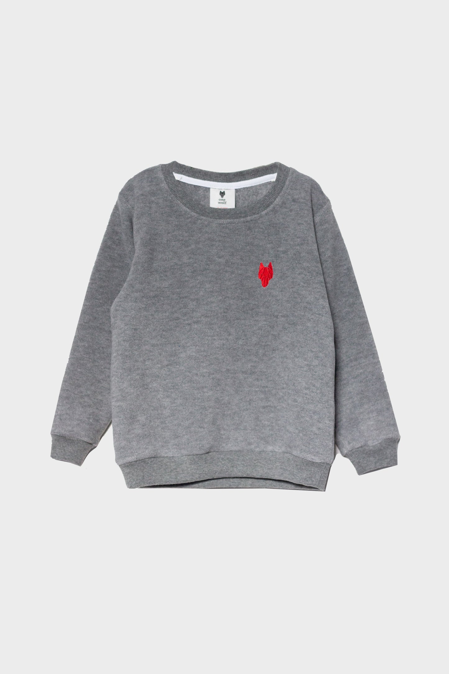 Kid's knitted sweater One Wolf, grey with red logo