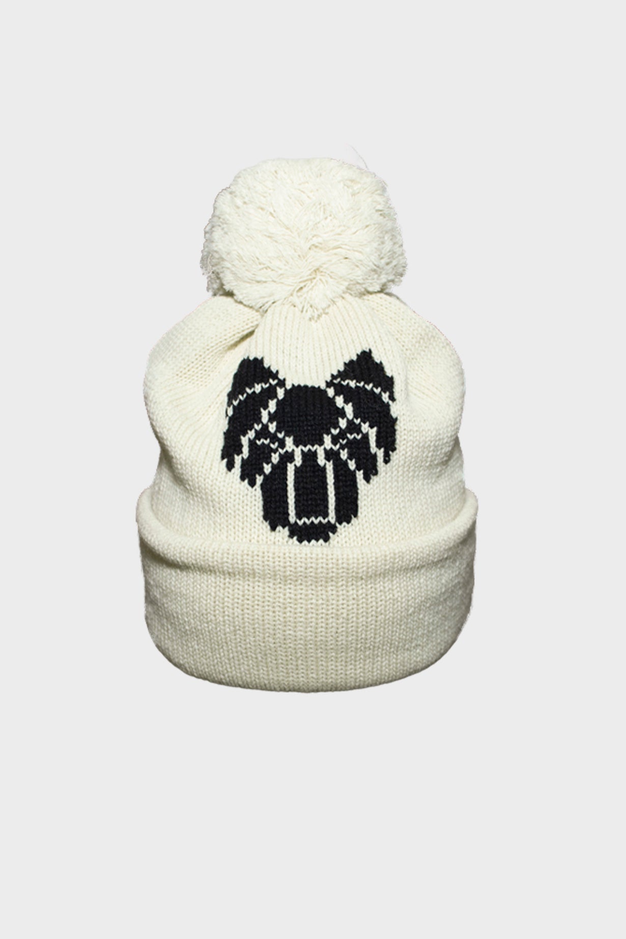 ONE WOLF hat with pom pom white/black logo